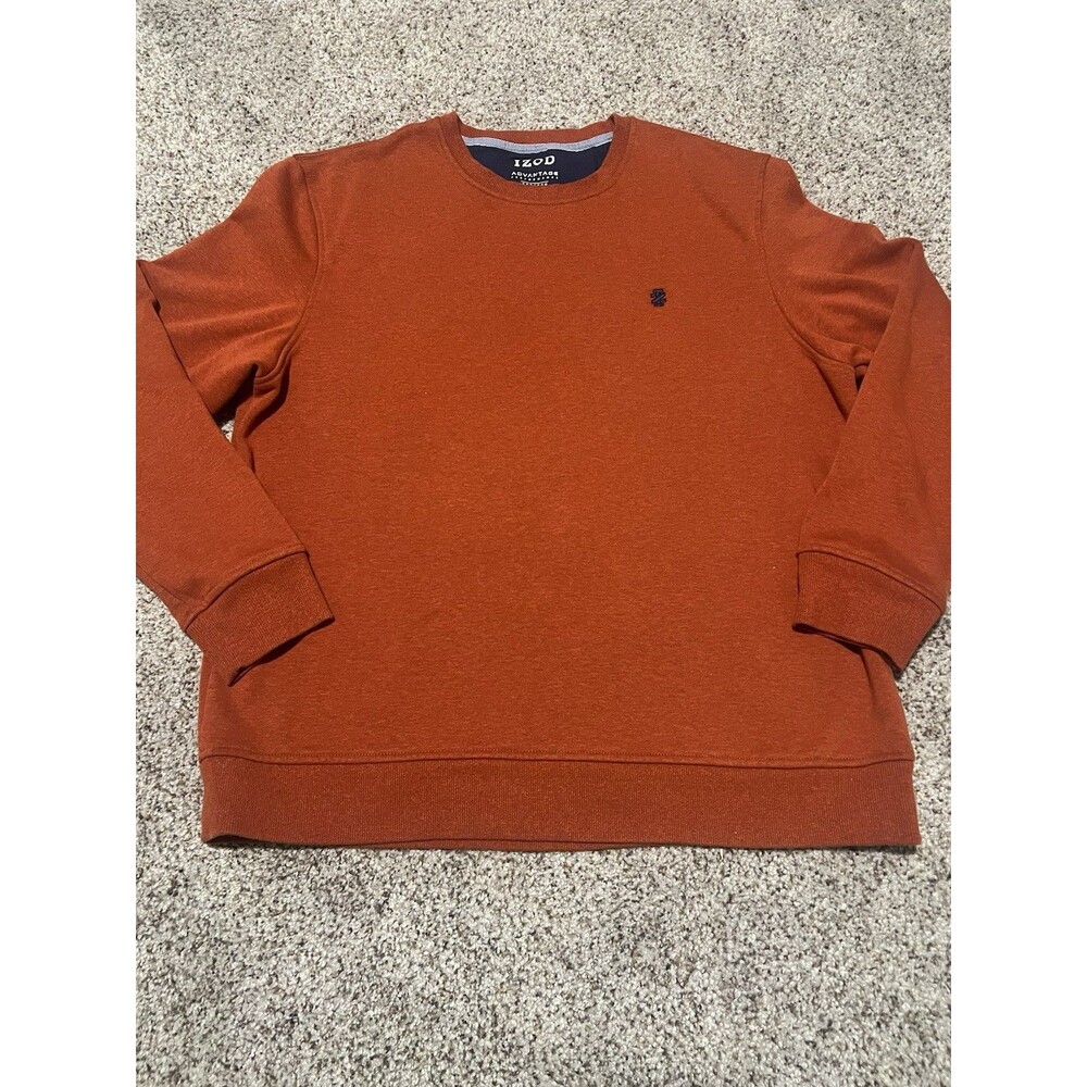 Izod Sweatshirt Orange Long Sleeve Crew Neck Performance Stretch Fleece Sz XL